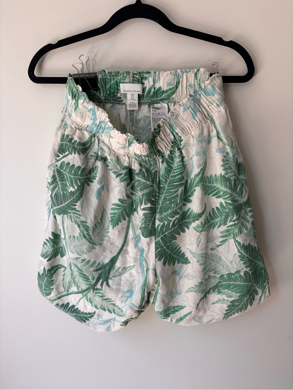 H&M Cream Shorts with Green Leaf Print